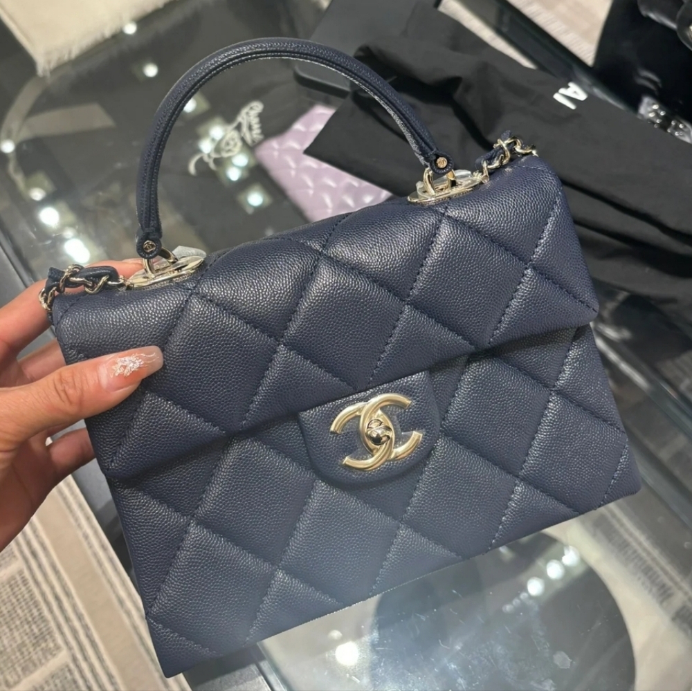 Top Handle Crossbody Caviar Leather Crossbody In Navy